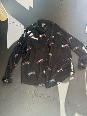 ASOS Black Button-Down Shirt with Multicolor Tiger Motif